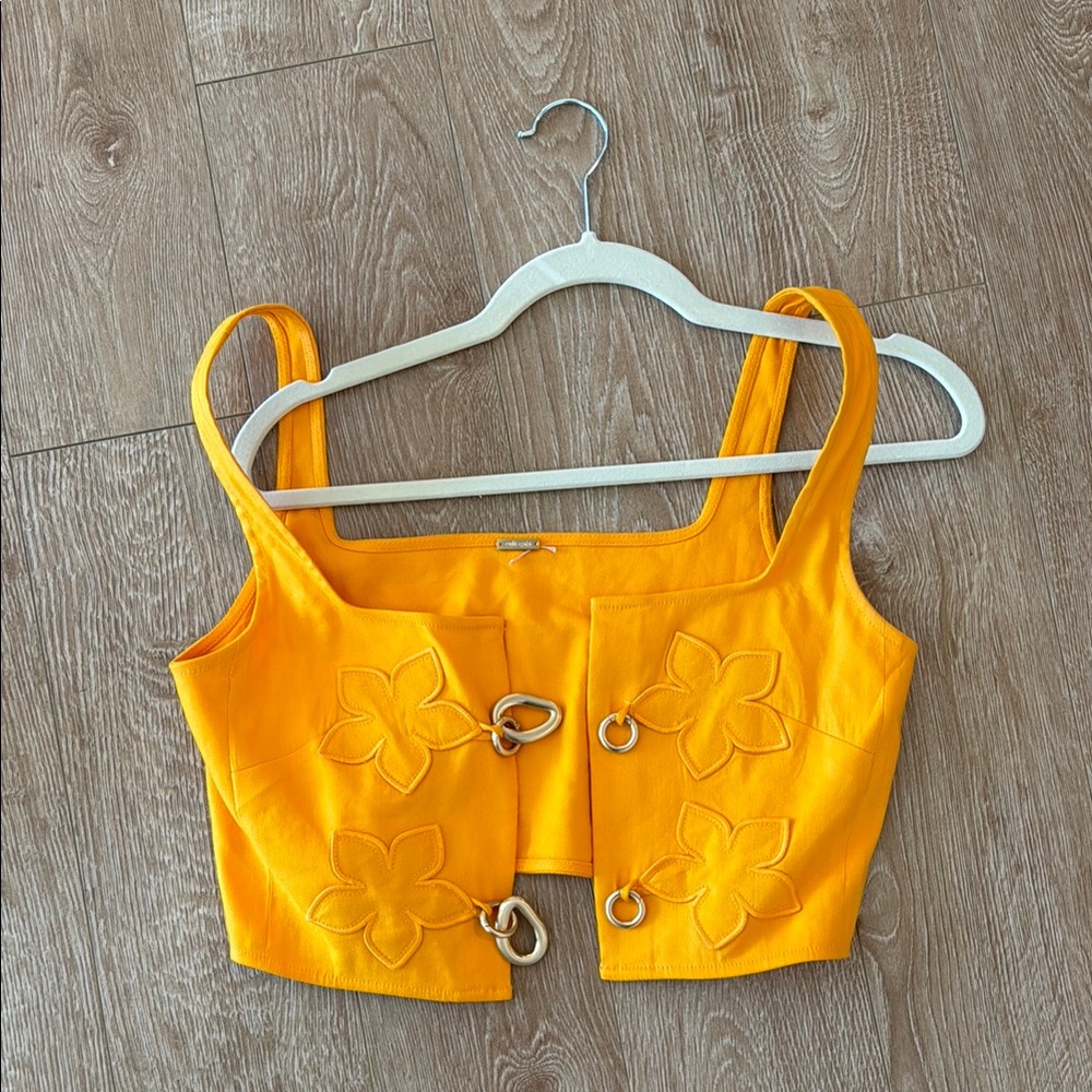Cult Gaia Gold Embellished Sleeveless Crop Top